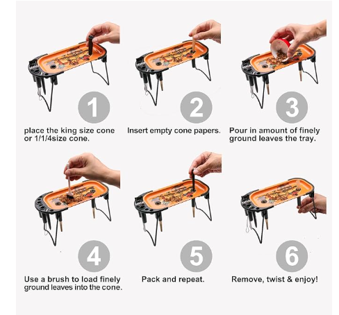 Metal Rolling Tray with Cone Loader for King Size &1 1/4 Size Pre Rolled Cones, Pre Roll Machine, Foldable Stand Cone Filler with Brush & Placement Device