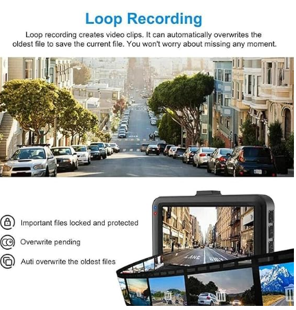 3-inch Dash Camera Recorder, Portable Dash Camera, 170° Ultra-Wide-Angle HD Lens, 1080P HD car Surveillance Camera, Super Night Vision, Video Motion Detection