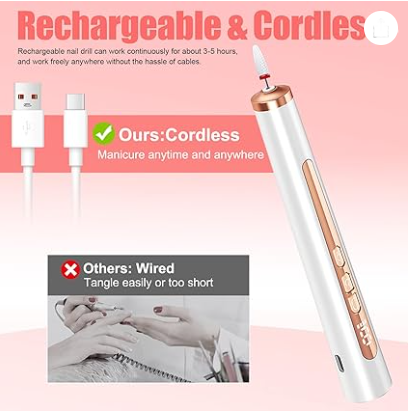 Electric Nail Drill with U V Light, Cordless Nail Drills Professional, Portable Electric Nail File Kit Rechargeable Efile Nail Drills for Acrylic Gel Nail Manicure Nail Drill Kit for Salon Home