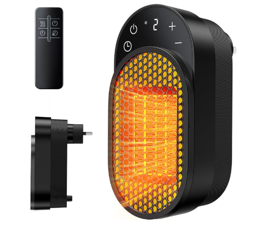 Wall Outlet Space Heater, 450W Plug in Electric Heater with Adjustable Modes & 12h Timer & Led Display, 3s Fast Heating, Portable Heater for Office Drom Room (Black)