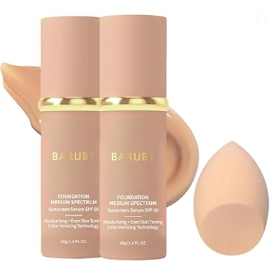 4 in 1 Color Changing Foundation with SPF 50 - Moisturizing Medium-Full Coverage Concealer, Medium Spectrum Foundation Cream, Long-Lasting Lightweight Makeup Liquid, Natural Look Cosmetics