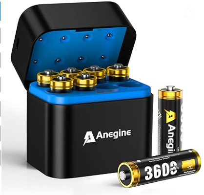 Rechargeable Lithium AA Batteries 8 Pack with Fast Charger, 3600mWh AA Lithium Batteries for Blink Outdoor Camera, 1.5V Constant Output Blink Camera Batteries Recharge up to 2000+ Times(Black)