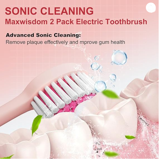 Electric Toothbrush with Holders，2 Pack Sonic Toothbrush with 12 Heads, 6 Modes, IPX7 Waterproof, Smart Timer, 2 Hours Charge for 60 Days (Pink & White)