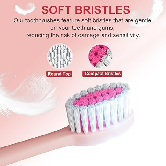 Electric Toothbrush with Holders，2 Pack Sonic Toothbrush with 12 Heads, 6 Modes, IPX7 Waterproof, Smart Timer, 2 Hours Charge for 60 Days (Pink & White)