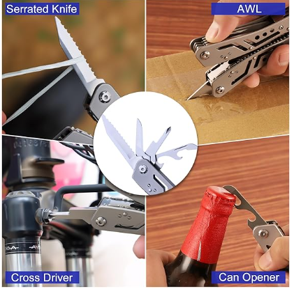 14-In-1 EDC Multitool Pliers, Stainless Steel Multi Pliers, Pocket Knife, Bottle Opener, Screwdriver with Pouch for Survival and Camping