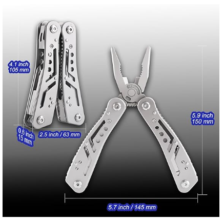 14-In-1 EDC Multitool Pliers, Stainless Steel Multi Pliers, Pocket Knife, Bottle Opener, Screwdriver with Pouch for Survival and Camping