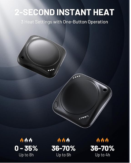 Lerat Hand Warmers Rechargeable, 2 Pack Electric Hand Warmers, Reusable Portable Pocket Heater