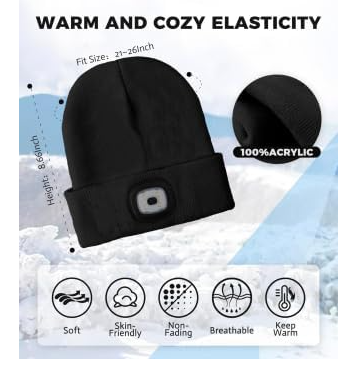 Bluetooth Beanie Hat,USB Rechargeable 4 LED Wireless Music Running Headlamp Cap, Gifts for Christmas, Valentine's Day Gifts for Husband, Men, Women, Him, Her