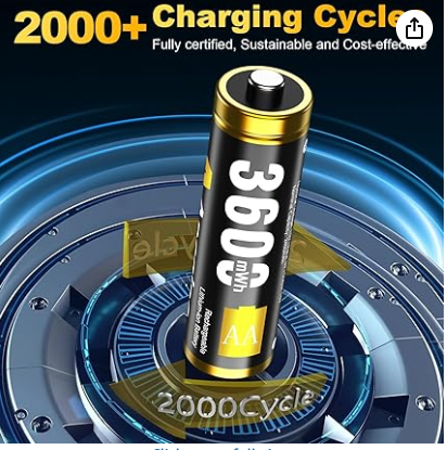 Rechargeable Lithium AA Batteries 8 Pack with Fast Charger, 3600mWh AA Lithium Batteries for Blink Outdoor Camera, 1.5V Constant Output Blink Camera Batteries Recharge up to 2000+ Times(Black)