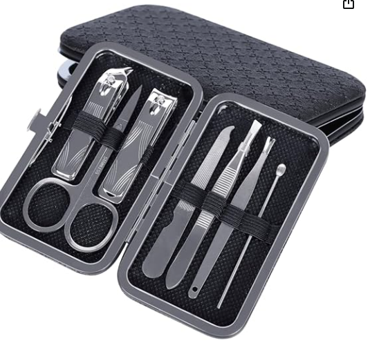 7-Piece Manicure Set for Men & Women - Stainless Steel Nail Clippers Kit with Travel Case, Cuticle Tool & Nail File - Durable Grooming Essentials for Home, Travel, Gifts