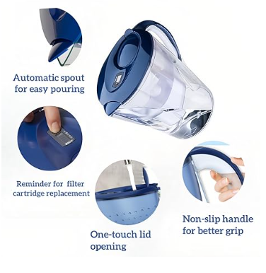 Pitcher Water Filters, 3.5L Activated Carbon Filtered Water Jug for Drinking Water, 10 Cup