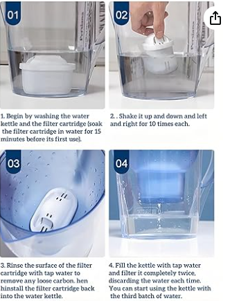 Pitcher Water Filters, 3.5L Activated Carbon Filtered Water Jug for Drinking Water, 10 Cup