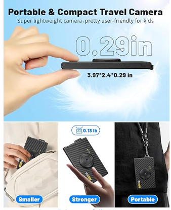 Digital Camera, FHD 1080P Kids Camera 16X Zoom Anti Shake, 48MP Compact Portable Ultra-Thin Point Shoot Camera Gift for Kid Student Children Teen Girl Boy with 32GB SD Card