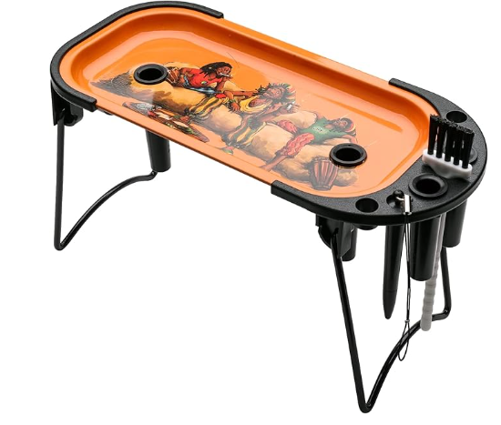 Metal Rolling Tray with Cone Loader for King Size &1 1/4 Size Pre Rolled Cones, Pre Roll Machine, Foldable Stand Cone Filler with Brush & Placement Device