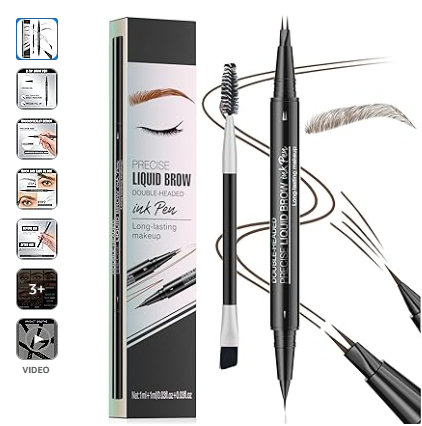 Microblading Eyebrow Pen, 2 in 1 Dual Ended Eyebrow Pencil, Curved Eyebrow Pencil with Micro-Fork-Tip & Precise Brush-Tip, Waterproof and Last All Day for Natural Hair-Like Brows (02#BROWN)