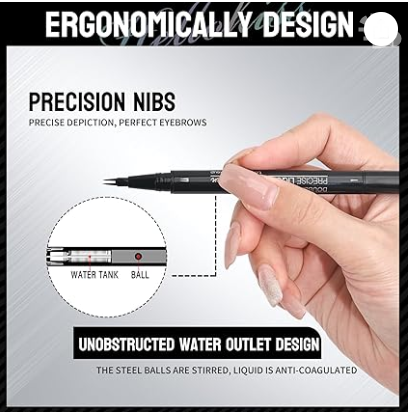 Microblading Eyebrow Pen, 2 in 1 Dual Ended Eyebrow Pencil, Curved Eyebrow Pencil with Micro-Fork-Tip & Precise Brush-Tip, Waterproof and Last All Day for Natural Hair-Like Brows (02#BROWN)