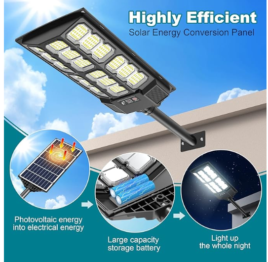 Solar Street Lights Outdoor - Wide Angle, Motion Sensor Solar Flood Lights Waterproof, 6500K Parking Lot Lights Dusk to Dawn, Remote Control for Outside Area Lighting