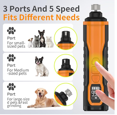 5-Speed Dog Nail Grinder，Super Quiet Rechargeable Electric Dog Nail Trimmer Painless Paws Grooming ，Duty Pet Nail Grinder for Dogs/Cats/Birds/Large Medium Small Animals