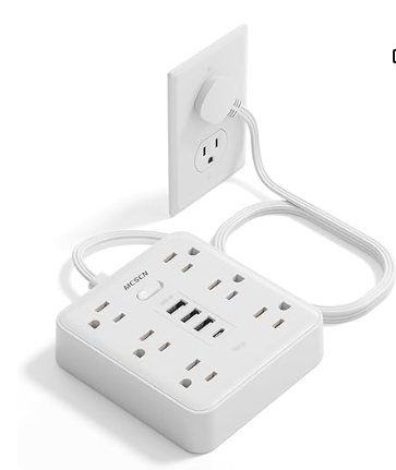 Portable Ultra Thin Flat Plug Surge Overload Protector Power Strip 5ft Extension Cord with 6 AC Power Outlets 4 USB (1C) for Home Office Dorm Travel Essentials Fire and Reach 15A 1875W UL