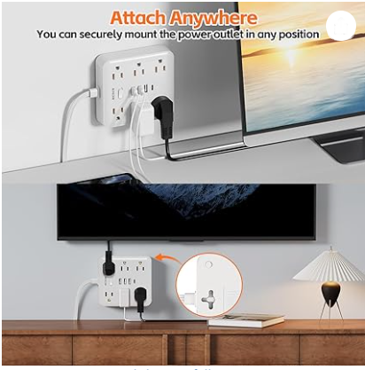 Portable Ultra Thin Flat Plug Surge Overload Protector Power Strip 5ft Extension Cord with 6 AC Power Outlets 4 USB (1C) for Home Office Dorm Travel Essentials Fire and Reach 15A 1875W UL