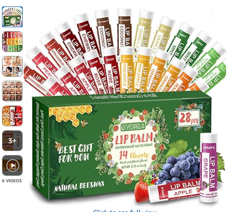 Yopela 28 Pack Natural Lip Balm Bulk with Vitamin E and Coconut Oil - Moisturizing, Soothing, and Repairing Dry and Chapped Lips Valentine's Gift - 14 Flavors - Non-GMO