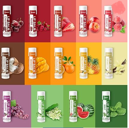 Yopela 28 Pack Natural Lip Balm Bulk with Vitamin E and Coconut Oil - Moisturizing, Soothing, and Repairing Dry and Chapped Lips Valentine's Gift - 14 Flavors - Non-GMO
