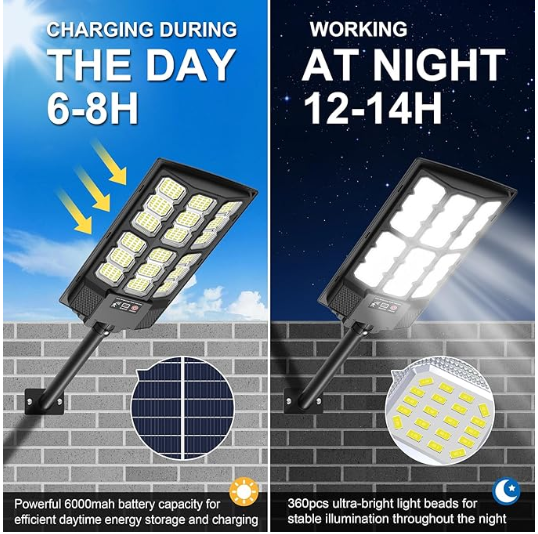 Solar Street Lights Outdoor - Wide Angle, Motion Sensor Solar Flood Lights Waterproof, 6500K Parking Lot Lights Dusk to Dawn, Remote Control for Outside Area Lighting