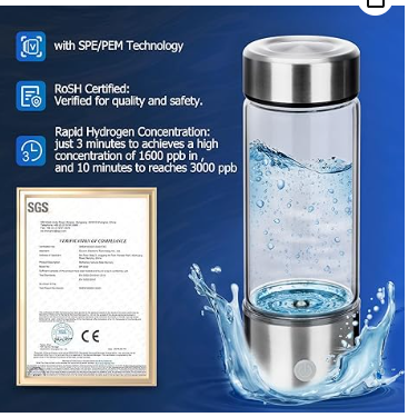 Hydrogen Water Bottle Generator Featuring SPE PEM Technology Water Ionizer.3 Minutes Increases 1700ppb Hydrogen Concentration, Type-C Charging for Home, Office, Travel, and Exercise