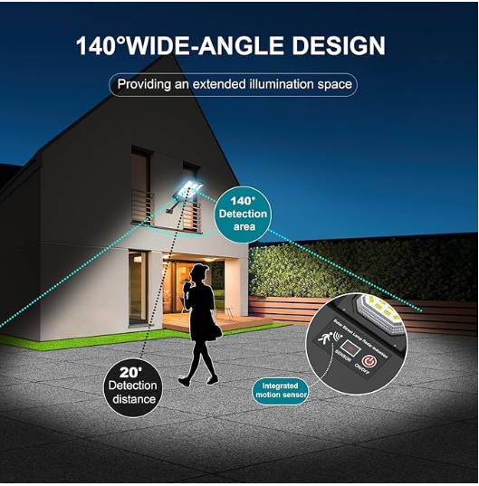 Solar Street Lights Outdoor - Wide Angle, Motion Sensor Solar Flood Lights Waterproof, 6500K Parking Lot Lights Dusk to Dawn, Remote Control for Outside Area Lighting